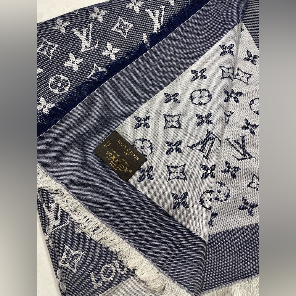 Louis Vuitton blue and silver square scarf